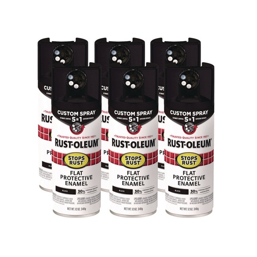 Painting | Rust-Oleum 376855 Stops Rust 5-in-1 Spray Paint, Flat Black, 12 oz Aerosol Can, 6/Carton image number 0