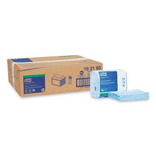 Cleaning Cloths | Tork 192183 11.75 x 14.75 1-Ply Small Pack Foodservice Cloth - Blue/White/Unscented (4/Carton) image number 0