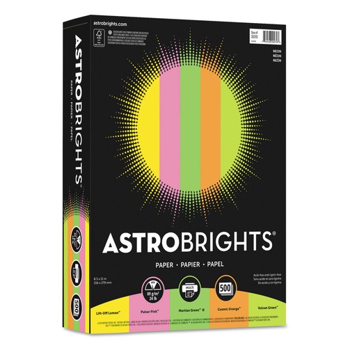Just Launched | Astrobrights 20270-01 8.5 in. x 11 in. 24 lbs. Bond Weight Neon Assortment Color Paper - Assorted Neon Colors (500/Ream) image number 0