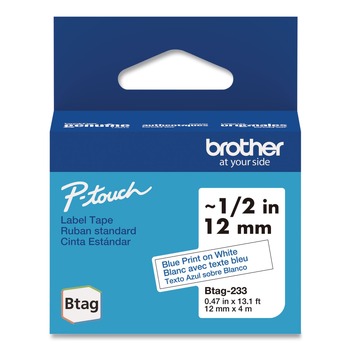 Brother P-Touch BTAG233 0.47 in. x 13.1 ft. Genuine P-Touch BTAG Label Tapes - Blue on White