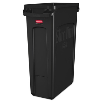 Rubbermaid Commercial FG354060BLA 23 Gallon Rectangular Plastic Slim Jim Receptacle W/venting Channels - Black