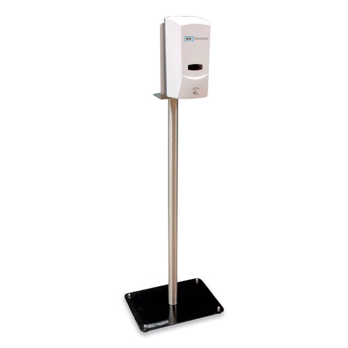 Soap Dispensers | BK Resources BK-SSPC-10D 12 in. x 16 in. x 51 in. 1000 mL Hand Sanitizer Stand With Hands Free Dispenser - Silver/White/Black image number 0