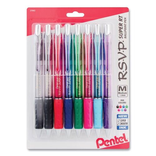 Pens | Pentel BX480BP8M 1 mm Medium R.S.V.P. Super RT Ballpoint Retractable Pen - Assorted Ink and Barrel Colors (8/Pack) image number 0