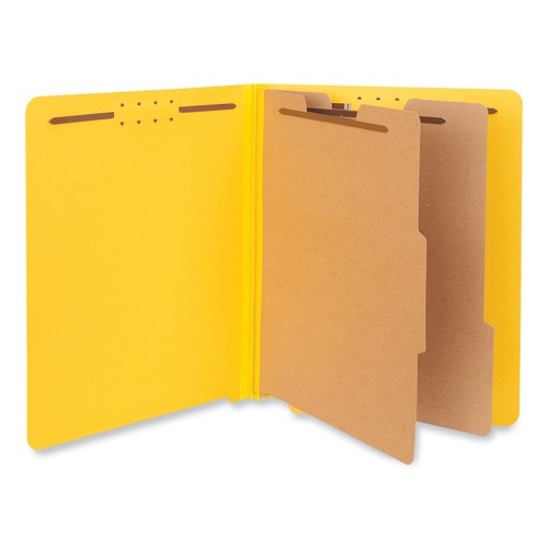Back to School Sale | Universal UNV10319 2 Dividers 6 Fasteners Deluxe Six-Section Pressboard End Tab Classification Folders - Letter Size, Yellow (10/Box) image number 0