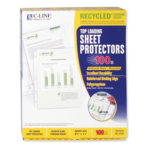 Sheet Protectors | C-Line 62029 11 in. x 8-1/2 in. 2 in. Recycled Polypropylene Sheet Protectors - Reduced Glare (100/Box) image number 0