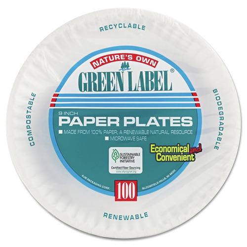 Bowls and Plates | AJM Packaging Corporation AJM PP9GRAWH 9 in. Diameter Paper Plates - White (100/Pack, 12 Packs/Carton) image number 0