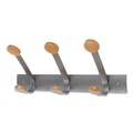 Wall Racks & Hooks | Alba PMV3 45 lbs. Capacity 3 Wood Peg Wall Rack Wooden Coat Hook - Brown/Silver image number 1