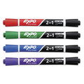 Washable Markers | EXPO 1944655 Fine/Broad Chisel Tips 2-in-1 Dry Erase Markers - Assorted Primary Colors (4/Pack) image number 2