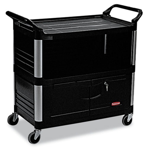 Just Launched | Rubbermaid Commercial FG409500BLA 40.63 in. x 20.75 in. x 37.81 in. 300 lbs. Capacity 3 Shelves Plastic Xtra Equipment Cart - Black image number 0