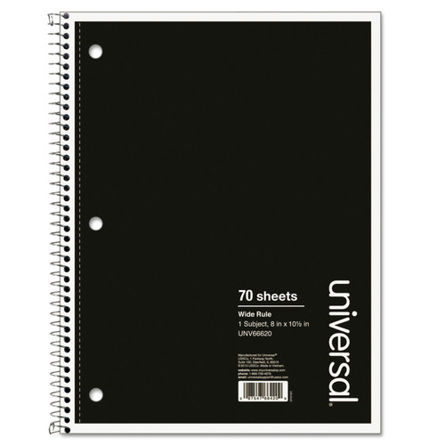 Notebooks & Pads | Universal UNV66620 10.5 in. x 8 in. 1-Subject Wide/Legal Rule Wirebound Notebook - Black Cover image number 0