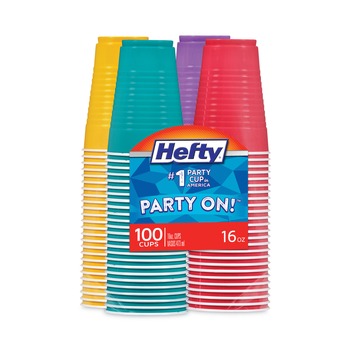CUPS AND LIDS | Hefty C21637 16 oz. Easy Grip Disposable Plastic Party Cups - Assorted Colors (100/Pack)