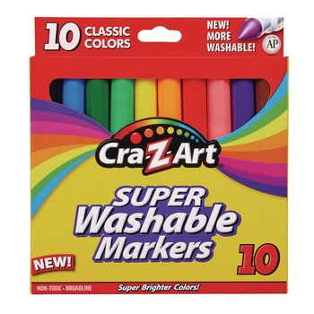 Cra-Z-Art 1000224 Super Washable Broad Bullet Tip Markers - Assorted Colors (10/Set)