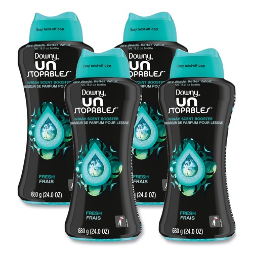 Laundry Detergents | Downy 80730043 24 oz. Pour Bottle Fresh Scent Unstopables In-Wash Scent Booster Beads (4/Carton) image number 0
