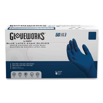 Ammex GPLHD86100 11.6 in. Long 13 mil Powder-Free Latex Exam Gloves - Large/Blue (500/Carton)