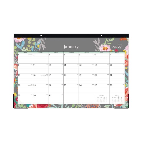 Bulletin Boards | Blue Sky 140089 17 in. x 11 in. 12-Month (Jan to Dec): 2026 Sophie Desk Pad - Floral Artwork, Multicolor Sheets, Black Binding, Clear Corners image number 0