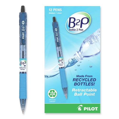 Pens | Pilot 32800 B2P Bottle-2-Pen Medium 1 millimeter Retractable Recycled Ballpoint Pen - Black Ink/Translucent Blue Barrel (1-Dozen) image number 0