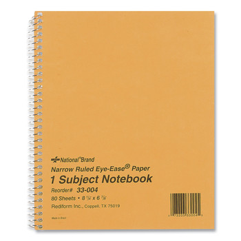  | National 33004 80 Eye-Ease Green Sheets 8.25 in. x 6.88 in. Narrow Rule Single-Subject Wirebound Notebooks - Brown Board Cover