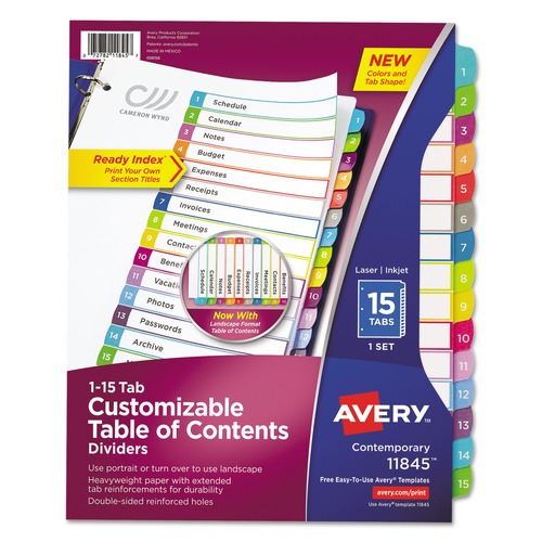 Dividers & Tabs | Avery 11845 1 - 15 Tab 11 in. x 8.5 in. Customizable TOC Ready Index Divider Set - Multicolor (1 Set) image number 0