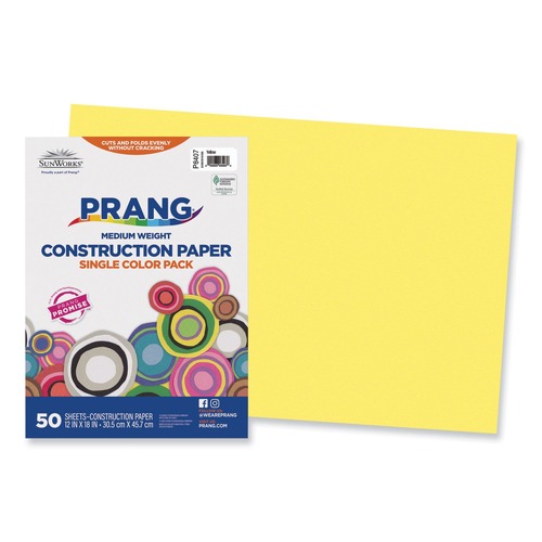 Cover & Cardstock | Prang P8407 12 in. x 18 in. 50 lb Text Weight SunWorks Construction Paper - Yellow (50/Pack) image number 0