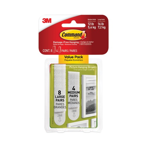 Hook & Loop Fasteners | Command 17209ES Value Pack Removable Picture Hanging Strips - Small/Medium/Large White (24/Pack) image number 0