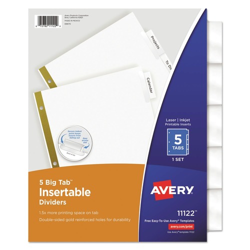 Clearance Center | Avery 11122 Big Tab 11 in. x 8.5 in. 5-Tab Double-Sided Gold Edge Reinforcing Insertable Dividers - Clear Tabs/White (1-Set) image number 0