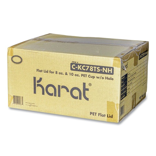 Cups and Lids | Karat C-KC78TS-NH 8 oz. to 10 oz. Cold Cup No Hole Flat PET Lids - Clear (1000/Carton) image number 0