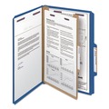 File Folders | Smead 18732 Four SafeSHIELD Fasteners 1 Divider Legal Size Four-Section Pressboard Top Tab Classification Folders - Dark Blue (10/Box) image number 1