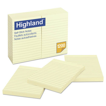 Highland 6609 4 in. x 6 in. Note Ruled Self-Stick Notes - Yellow (12/Pack)