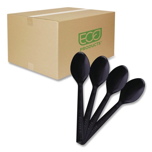 Cutlery | Eco-Products EP-S113 6 in. 100% Recycled Content Spoon - Black (1000/Carton) image number 0