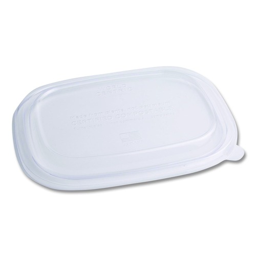 Food Trays, Containers, and Lids | World Centric CTLCS3 8.8 in. x 6.9 in. x 0.8 in. Plastic PLA Lids for Fiber Containers - Clear (400/Carton) image number 0