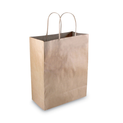 Food Service | Cosco 098375 8 in. x 4 in. x 10.25 in. Natural Twisted-Paper Handles Premium Shopping Bag - Brown (50/Box) image number 0