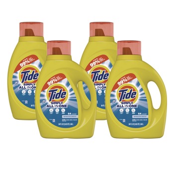  | Tide 44206 Simply 84 oz. Bottle 64 Loads HE Compatible Clean and Fresh Laundry Detergent - Refreshing Breeze (4/Carton)