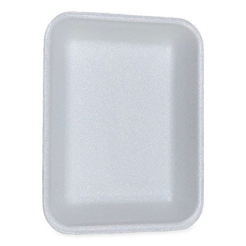 Food Trays, Containers, and Lids | GEN 3PWH 8.7 in. x 6.6 in. x 1.1 in. #3P Meat Trays - White (400/Carton) image number 0