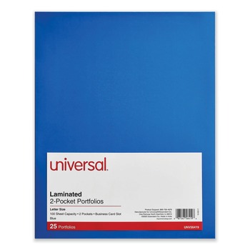 Universal UNV56419 11 in. x 8.5 in. Cardboard Paper Laminated Two-Pocket Folder - Blue (25/Pack)