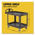 Just Launched | Rubbermaid Commercial FG452088BLA 25.9 in. x 45.2 in. x 32.2 in. 500 lbs. Capacity 2 Lipped Shelves Heavy-Duty Plastic Utility Cart - Black image number 6