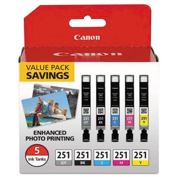  | Canon 6513B011 (CLI-251) Ink - Black/Cyan/Gray/Magenta/Yellow (5/Pack)