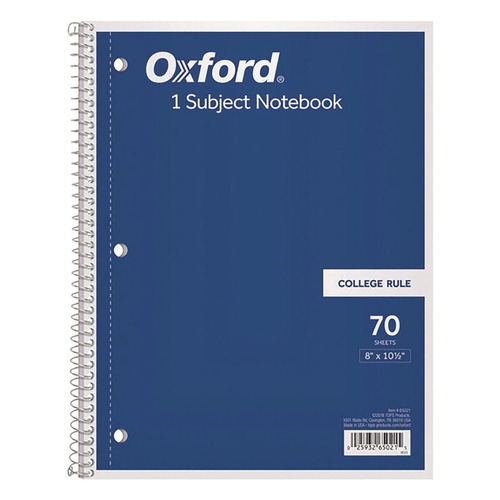 Notebooks & Pads | Oxford 65021 10.5 in. x 8 in. Sheets 3-Hole Punch Medium/College Rule Coil-Lock Wirebound Notebook - Randomly Assorted Cover Color image number 0