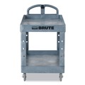 Cleaning Carts | Rubbermaid Commercial 2192464 BRUTE Heavy-Duty Ergo Handle Utility Cart Plastic Two Shelves 500 lb Capacity 25.5-in x 44-in x 39-in Gray image number 4