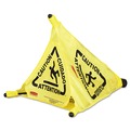 Just Launched | Rubbermaid Commercial FG9S0000YEL 3-Sided Fabric 21 in. x 21 in. x 20 in. Multilingual "Caution" Pop-Up Safety Cone - Yellow image number 1