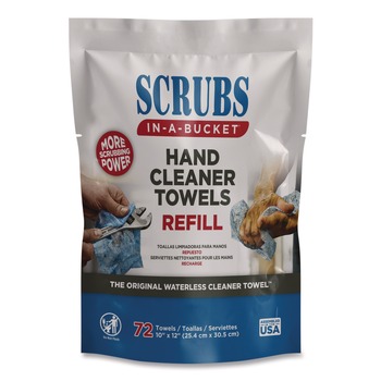 SCRUBS 42270 Hand Cleaner Towels SCRUBS in-a-Bucket Refill 1-Ply 10 x 12 Citrus Blue/White 72/Pack 6 Packs/Carton