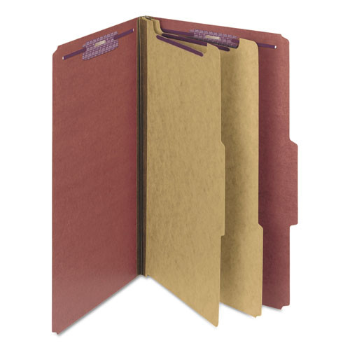 File Folders | Smead 19075 Six SafeSHIELD Fasteners 2/5-Cut Tabs 2 Dividers Legal Size Pressboard Classification Folders - Red (10/Box) image number 0