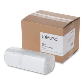 TRASH WASTE BINS | Universal UNV35952 56 Gallon High-Density Shredder Bags - Clear (100/Box)