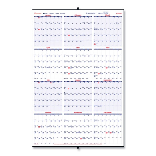 Bulletin Boards | Brownline C172212 12-Month (Jan to Dec): 2026 24 in. x 36 in. Yearly Wall Calendar - White/Blue Sheets image number 0
