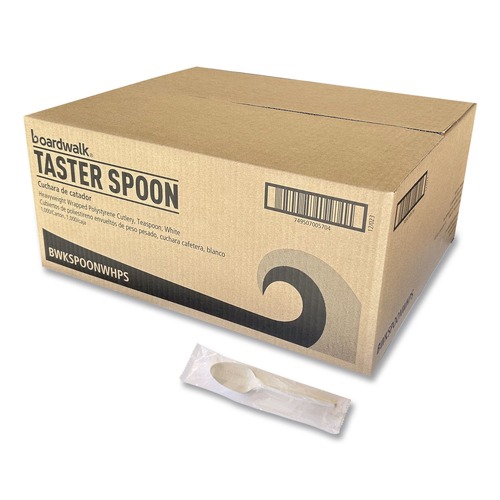 Cutlery | Boardwalk BWKSPOONWHPS Heavyweight Wrapped Polystyrene Teaspoon Cutlery - White (1000/Carton) image number 0