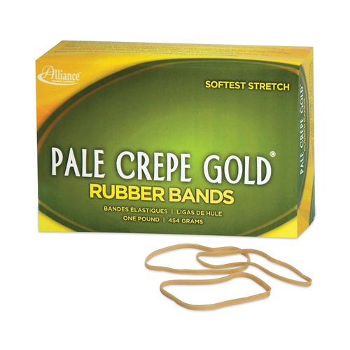 Rubber Bands | Alliance 20335 1 lbs. Box Size 33 0.04 in. Gauge Pale Crepe Gold Rubber Bands - Golden Crepe (1-Box) image number 0