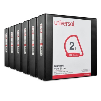 Universal UNV20745PK 11 x 8.5 2 in. Capacity Slant D-Ring View Binder, 3 Rings - Black (6/Carton)