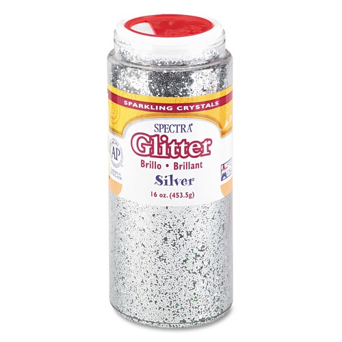 Arts & Crafts Supplies | Pacon P0091710 Spectra 16 oz Shaker-Top Jar 0.04 Hexagon Crystals Glitter - Silver image number 0