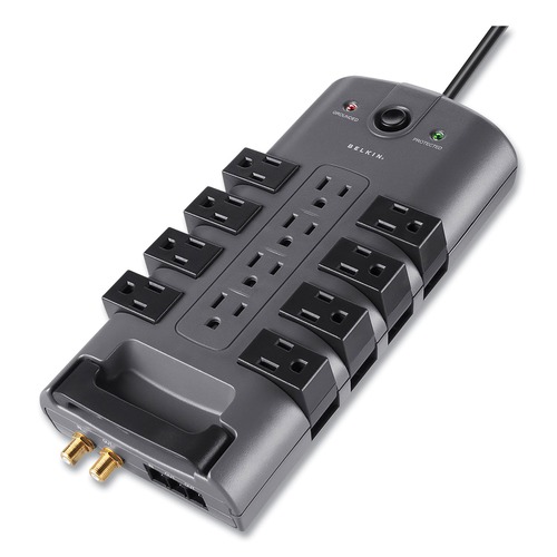 Surge Protectors | Belkin BP112230-08 4320 J 12 AC Outlets 8 ft. Cord Pivot Plug Surge Protector - Gray image number 0
