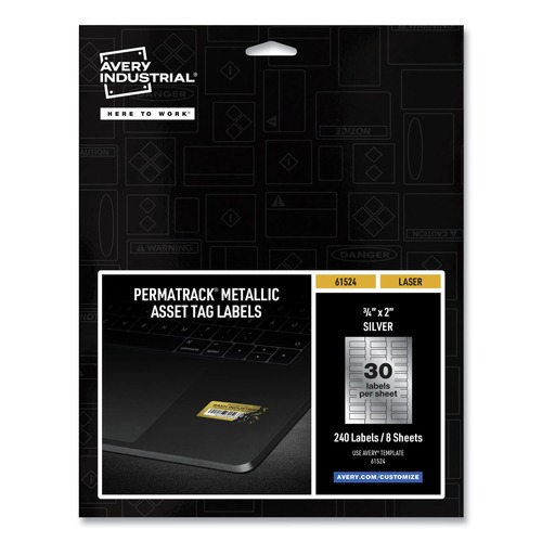 Labels | Avery 61524 PermaTrack 0.75 in. x 2 in. Laser Printers Asset Tag Labels - Metallic Silver (240/Pack) image number 0