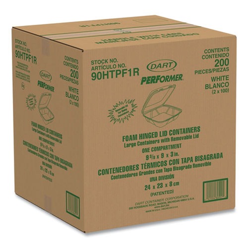 Just Launched | Dart 90HTPF1R 9 in. x 9.4 in. x 3 in. Foam Hinged Performer Perforated Lid Container - White (200/Carton) image number 0